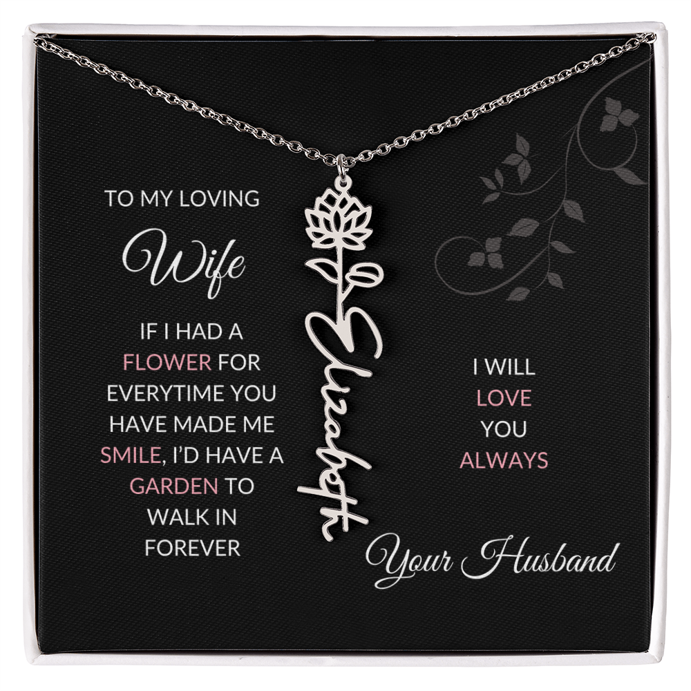 Birth Flower Necklace – Custom Name Pendant With Adjustable Chain & 18K Gold Finish