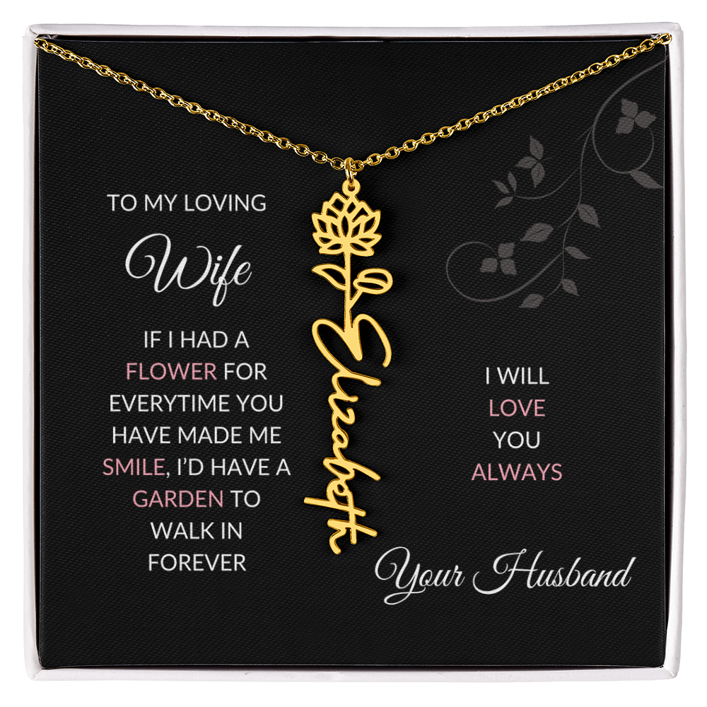 Birth Flower Necklace – Custom Name Pendant With Adjustable Chain & 18K Gold Finish