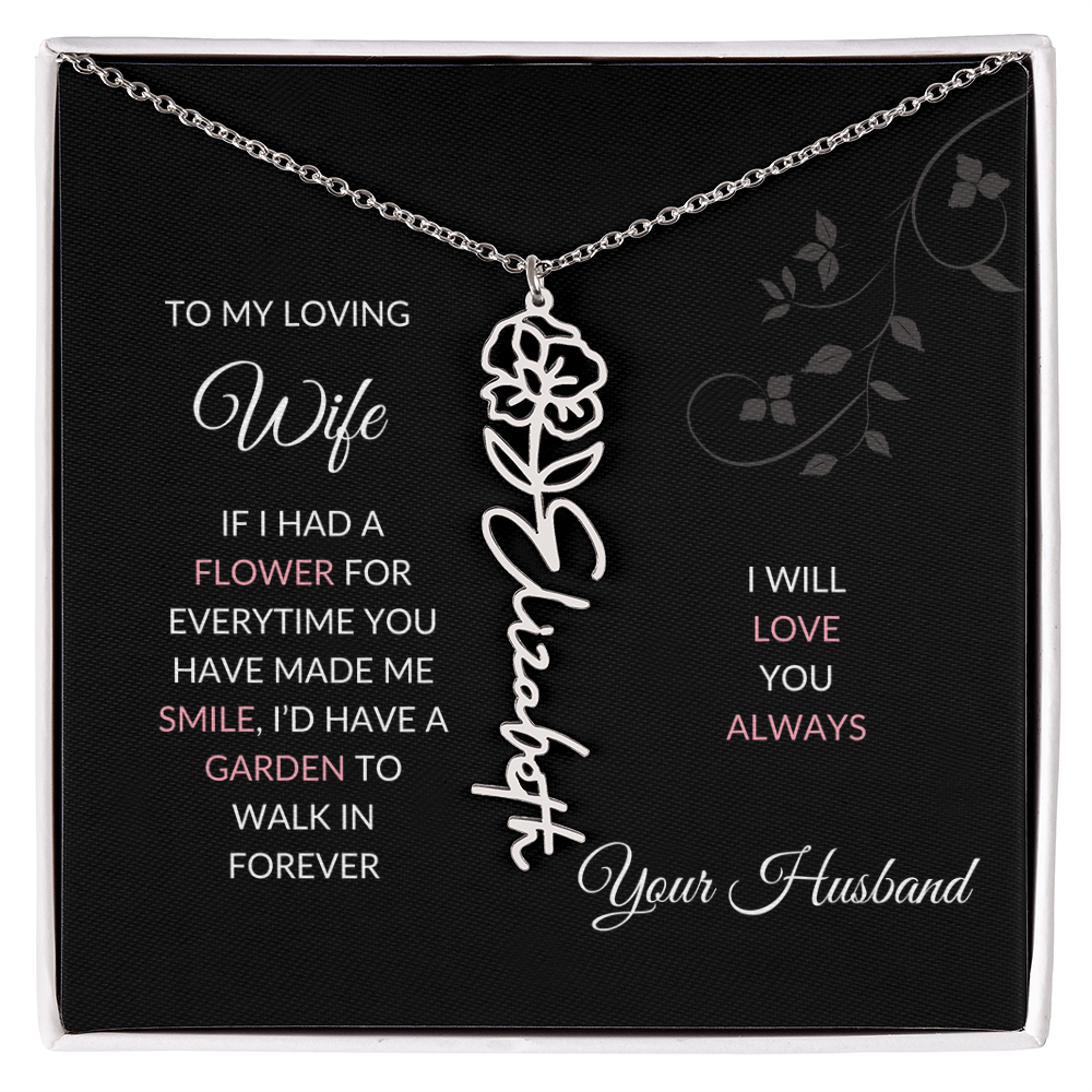 Birth Flower Necklace – Custom Name Pendant With Adjustable Chain & 18K Gold Finish