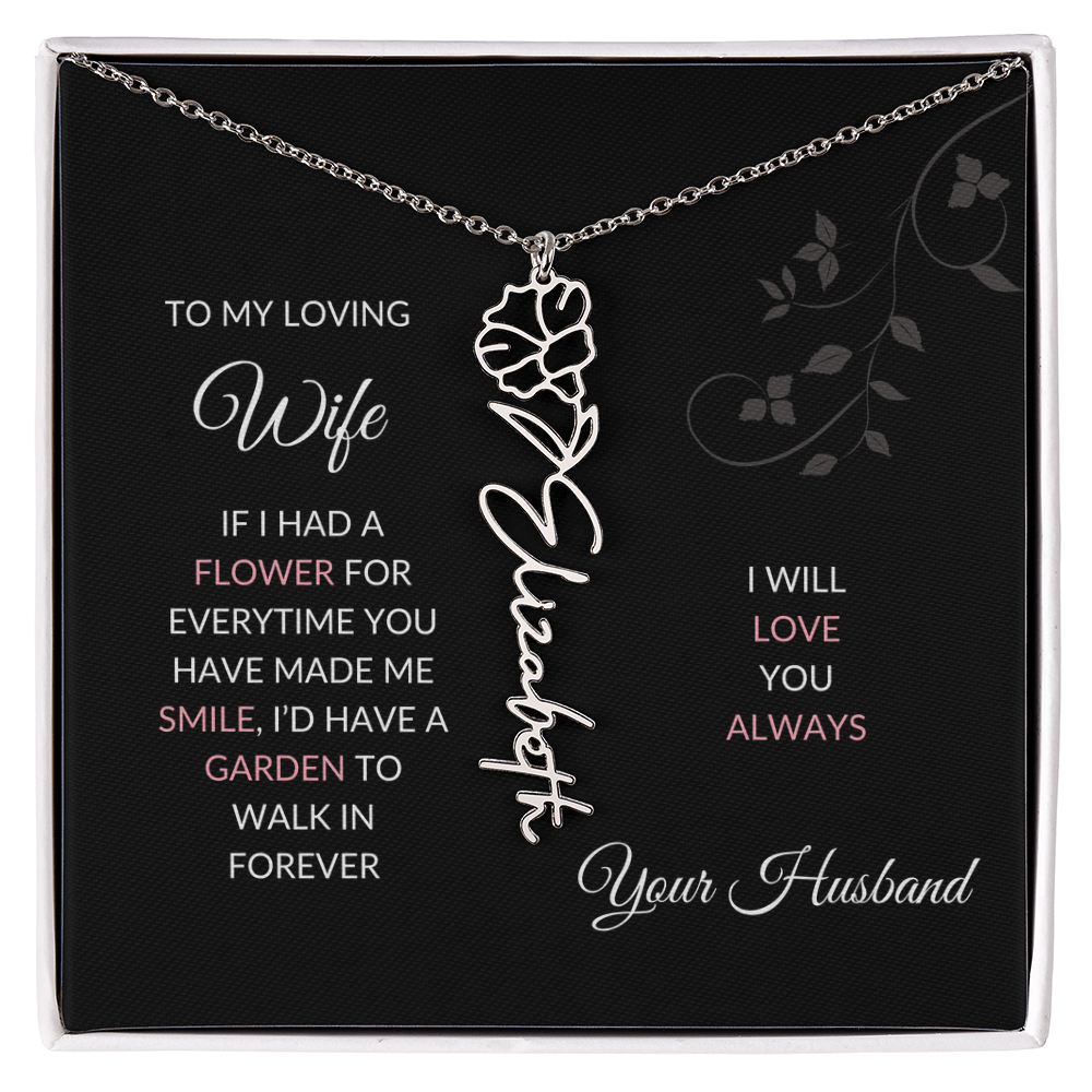 Birth Flower Necklace – Custom Name Pendant With Adjustable Chain & 18K Gold Finish