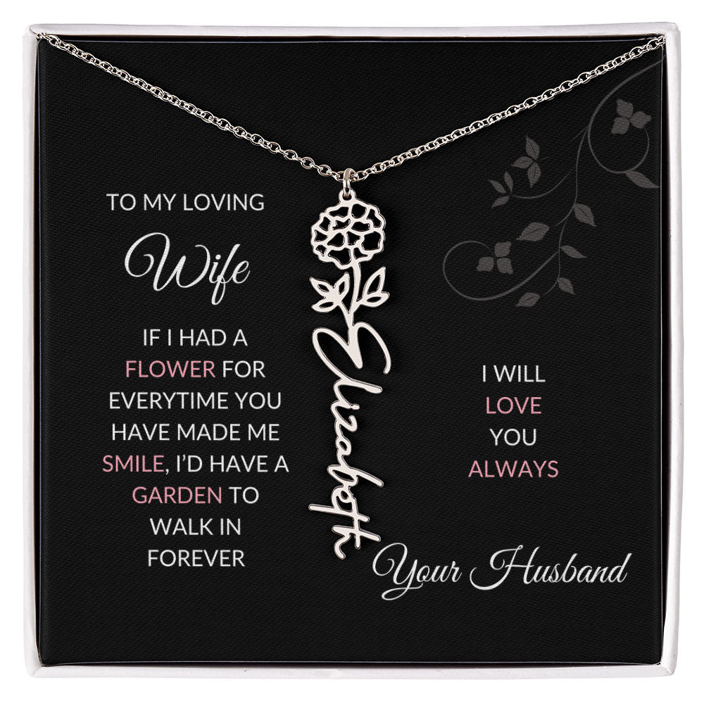 Birth Flower Necklace – Custom Name Pendant With Adjustable Chain & 18K Gold Finish