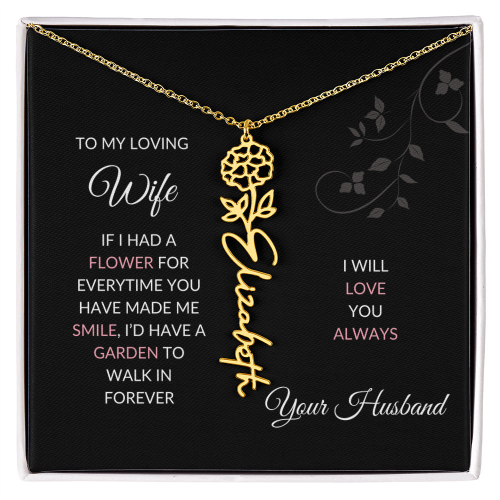 Birth Flower Necklace – Custom Name Pendant With Adjustable Chain & 18K Gold Finish