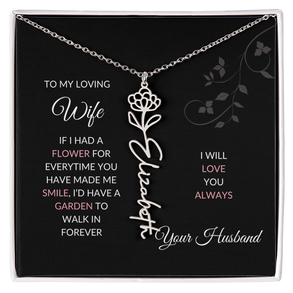 Birth Flower Necklace – Custom Name Pendant With Adjustable Chain & 18K Gold Finish