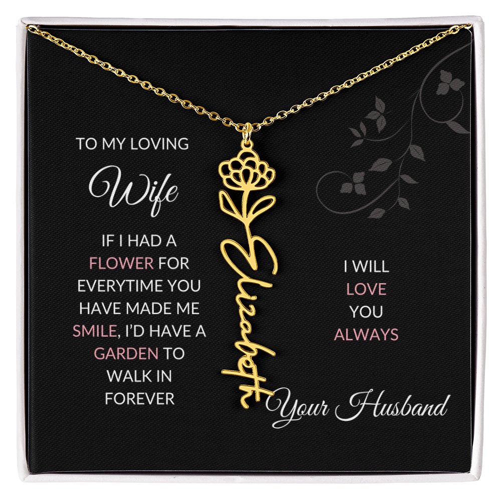 Birth Flower Necklace – Custom Name Pendant With Adjustable Chain & 18K Gold Finish