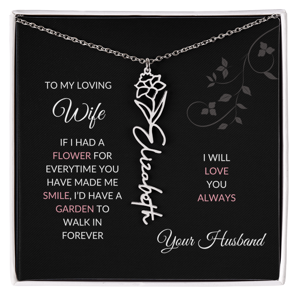 Birth Flower Necklace – Custom Name Pendant With Adjustable Chain & 18K Gold Finish