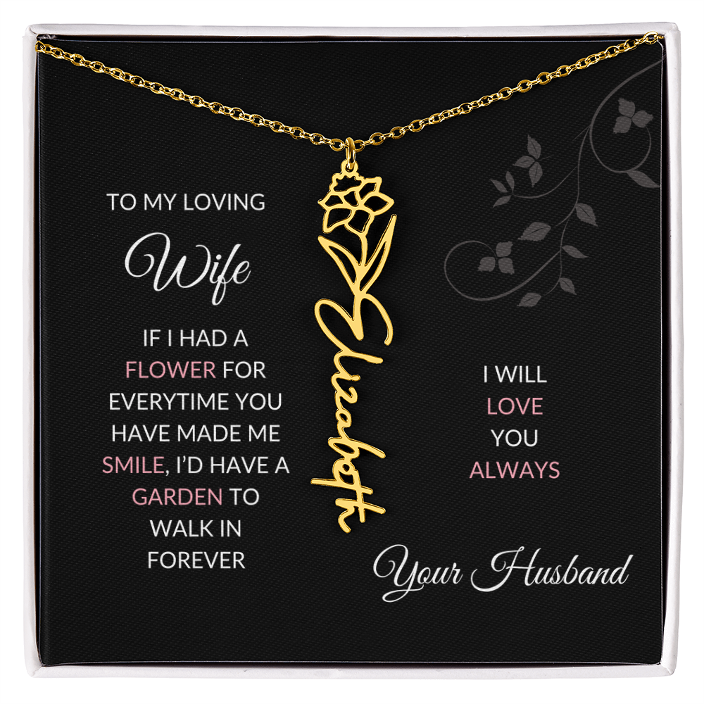 Birth Flower Necklace – Custom Name Pendant With Adjustable Chain & 18K Gold Finish