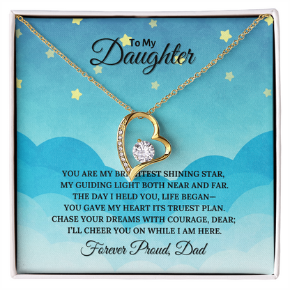 Forever Love Heart Shaped Necklace - Dad to Daughter Necklace With Cubic Zirconia Pendant Gift