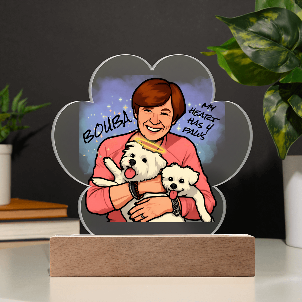 Personalised Pet Memorial Paw Shaped Acrylic Plaque Led Lamp