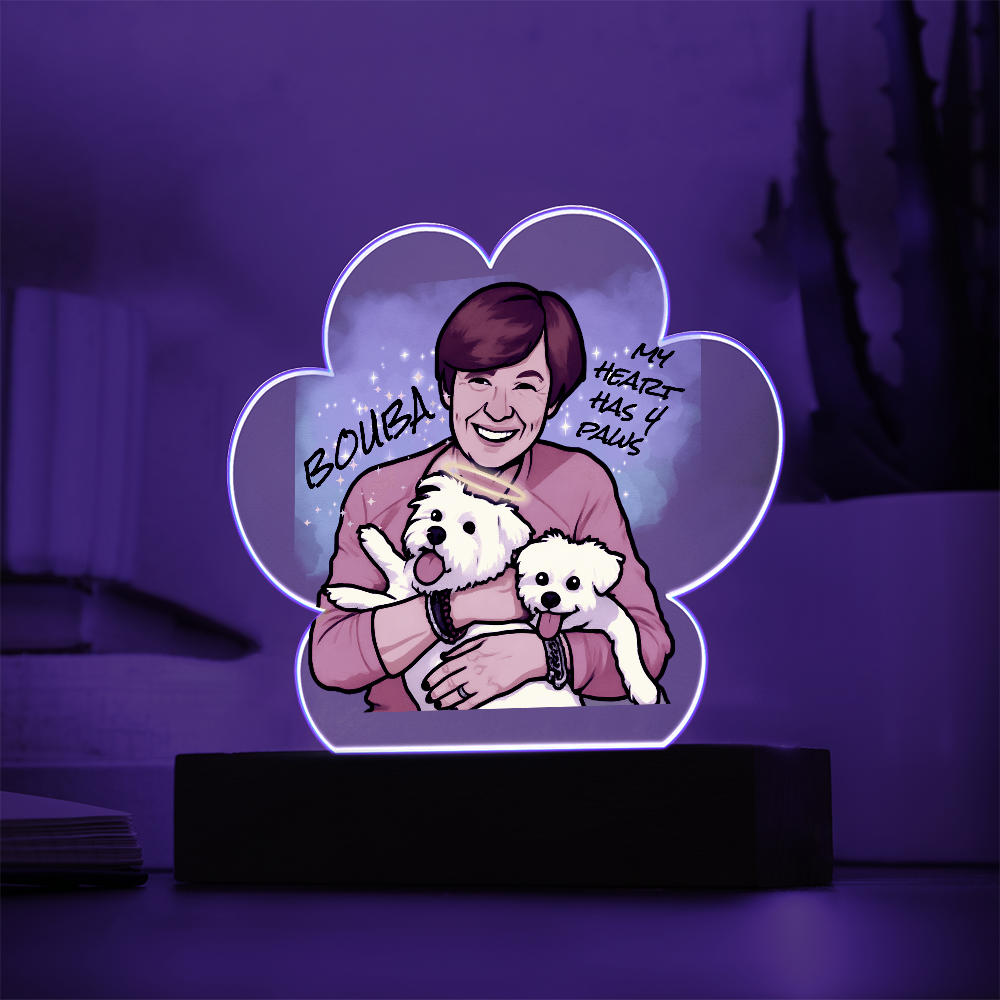 Personalised Pet Memorial Paw Shaped Acrylic Plaque Led Lamp