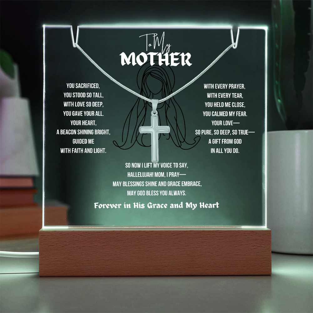 To My (Religious) Mom Cross Necklace With Acrylic Led Lamp