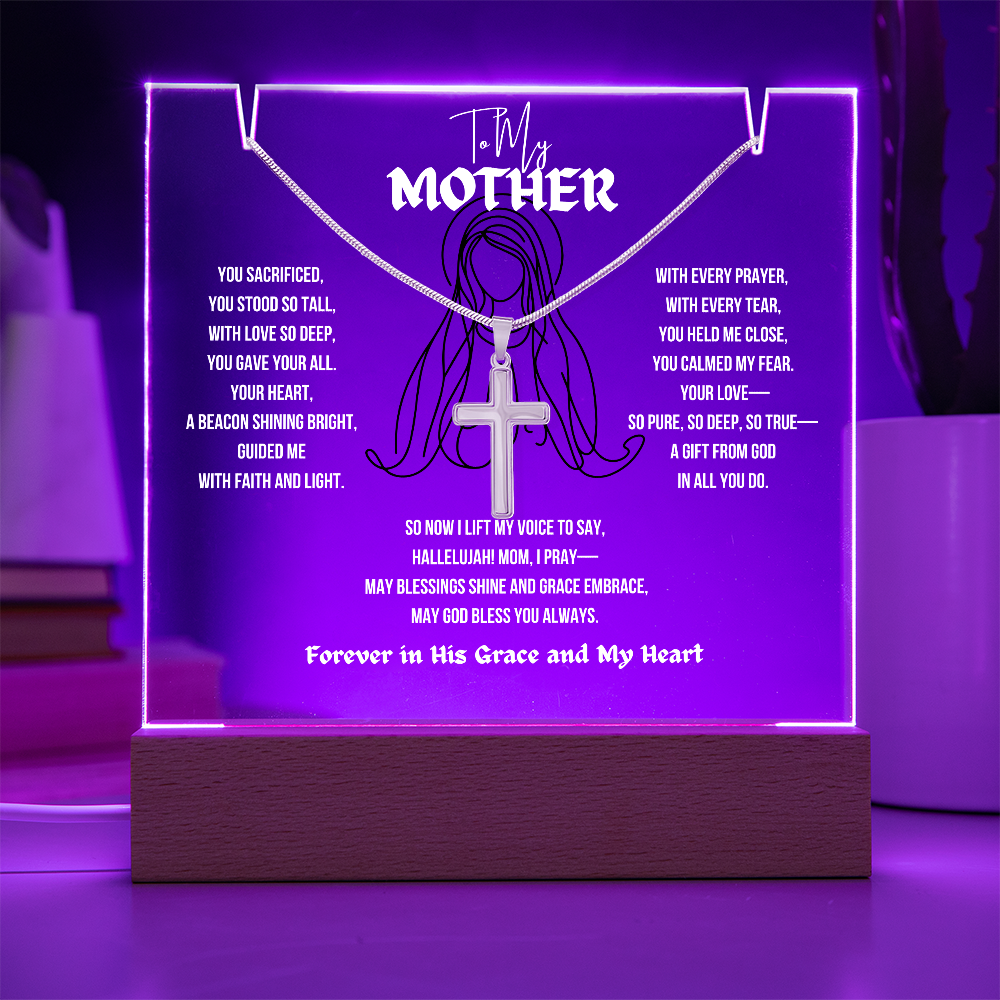 To My (Religious) Mom Cross Necklace With Acrylic Led Lamp