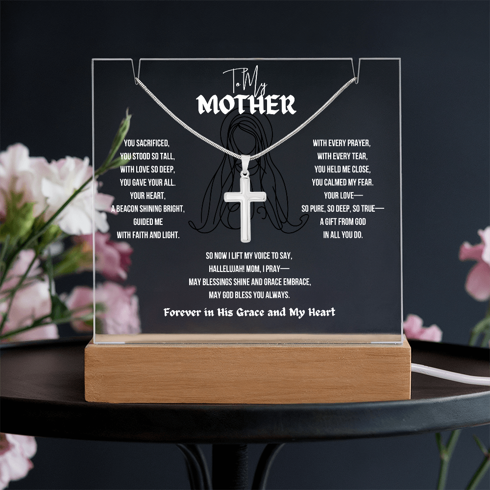 To My (Religious) Mom Cross Necklace With Acrylic Led Lamp