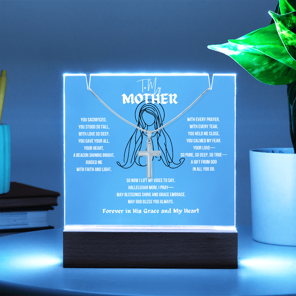 To My (Religious) Mom Cross Necklace With Acrylic Led Lamp