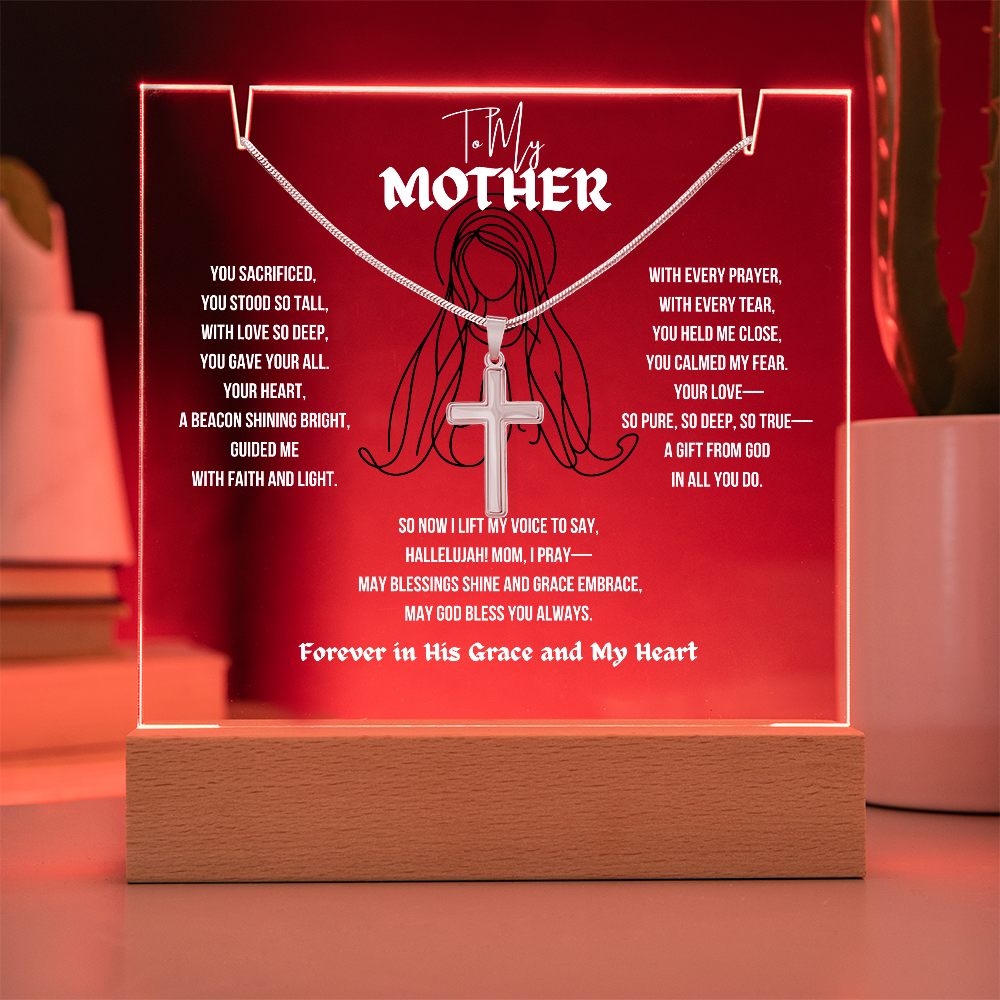 To My (Religious) Mom Cross Necklace With Acrylic Led Lamp