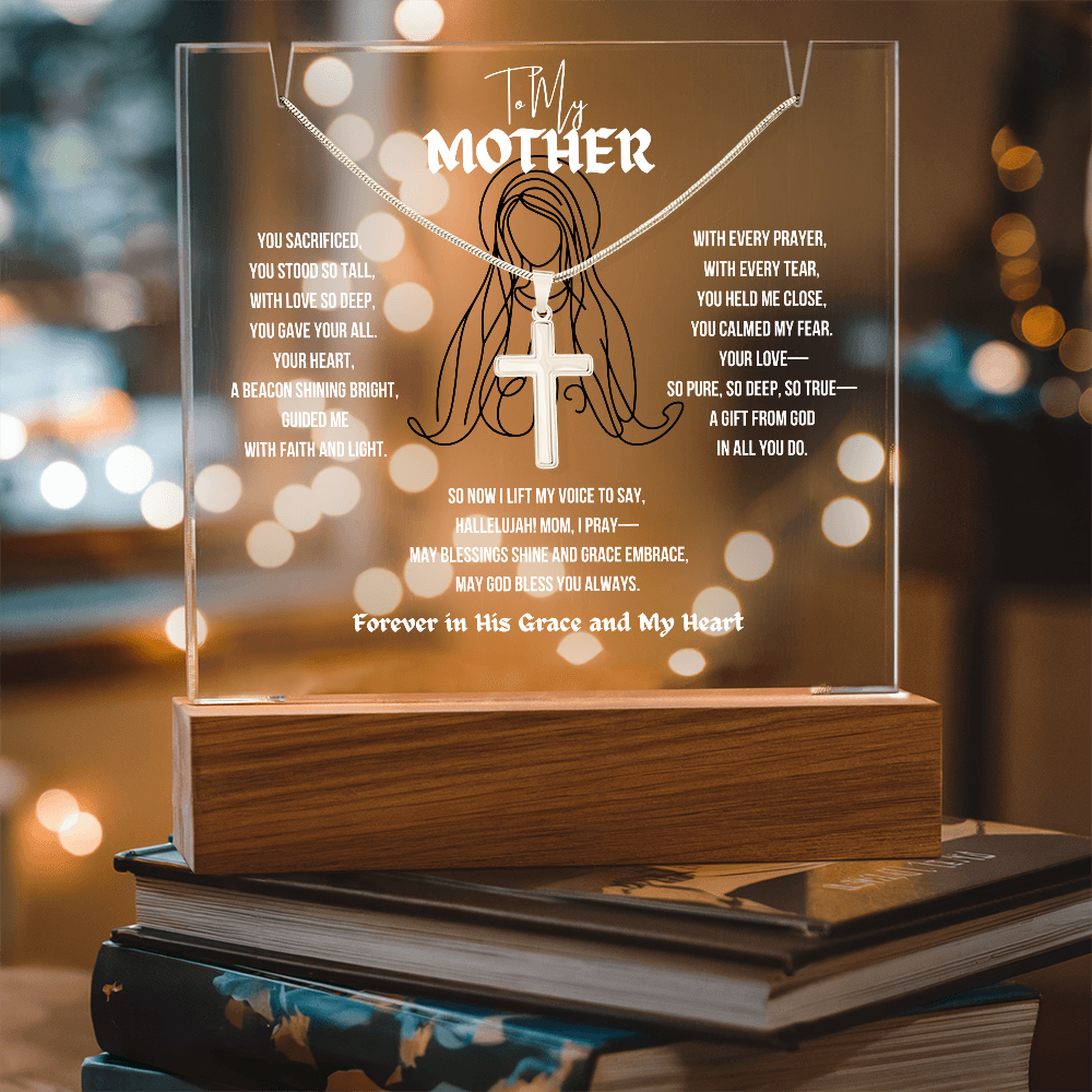 To My (Religious) Mom Cross Necklace With Acrylic Led Lamp