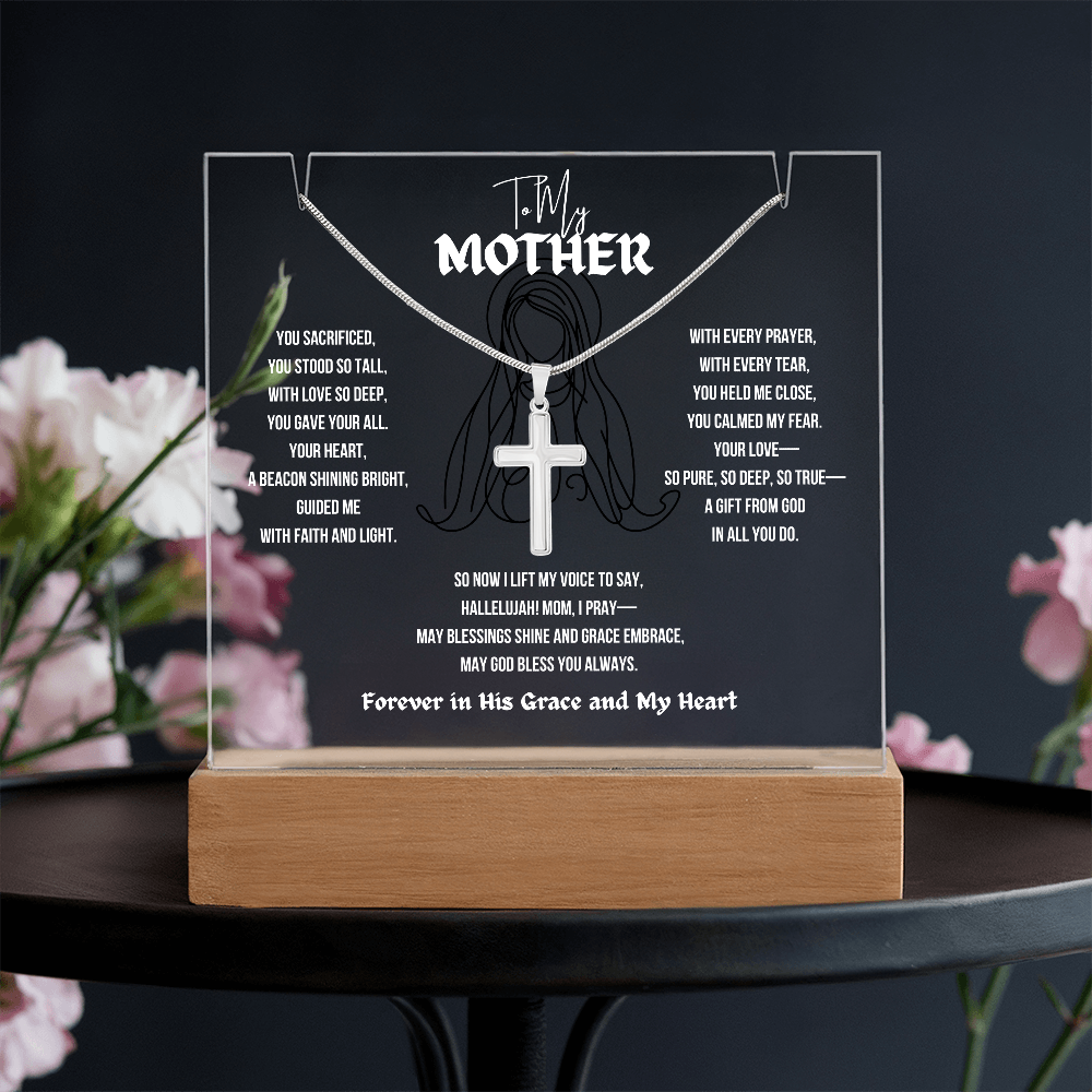 To My (Religious) Mom Cross Necklace With Acrylic Led Lamp