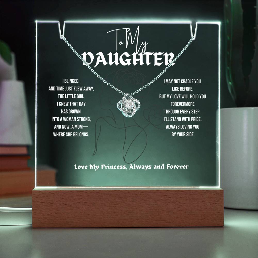To My Daughter Love Knot Necklace With Keepsake Acrylic Led Lamp