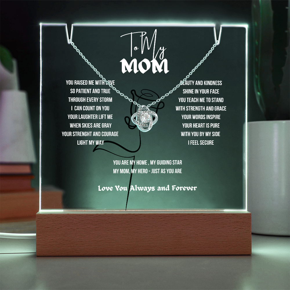 To My Mom Love Knot Necklace With Keepsake Acrylic Led LampDay