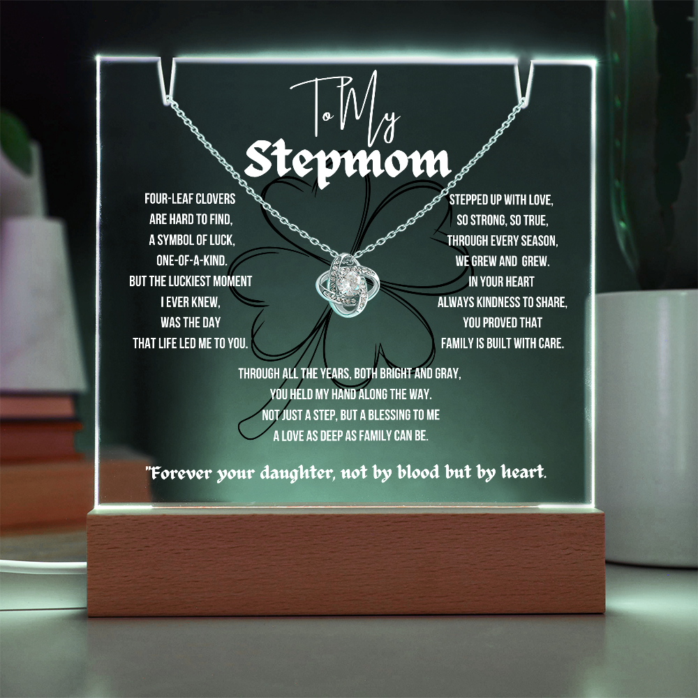To My Stepmom Love Knot Necklace With Keepsake Acrylic Led Lamp