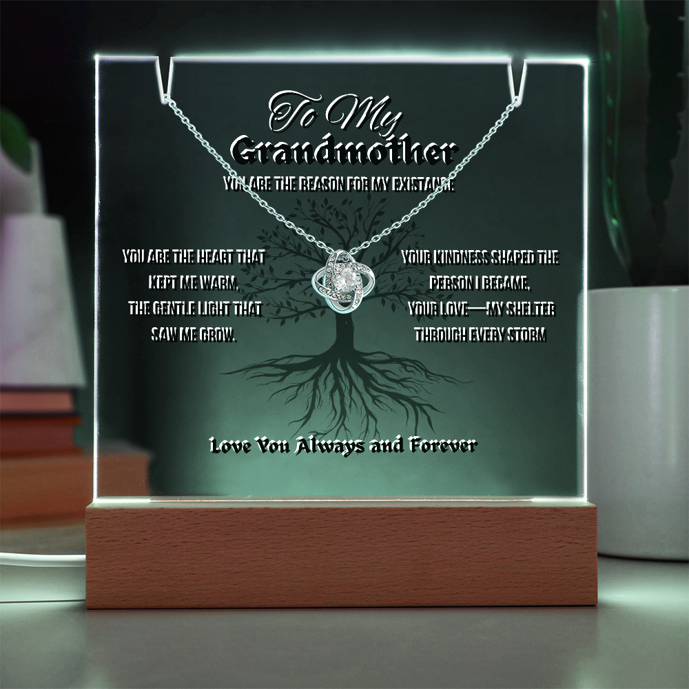 To My Grandmother Keepsake Acrylic Led Lamp With Love Knot Necklace Bundle