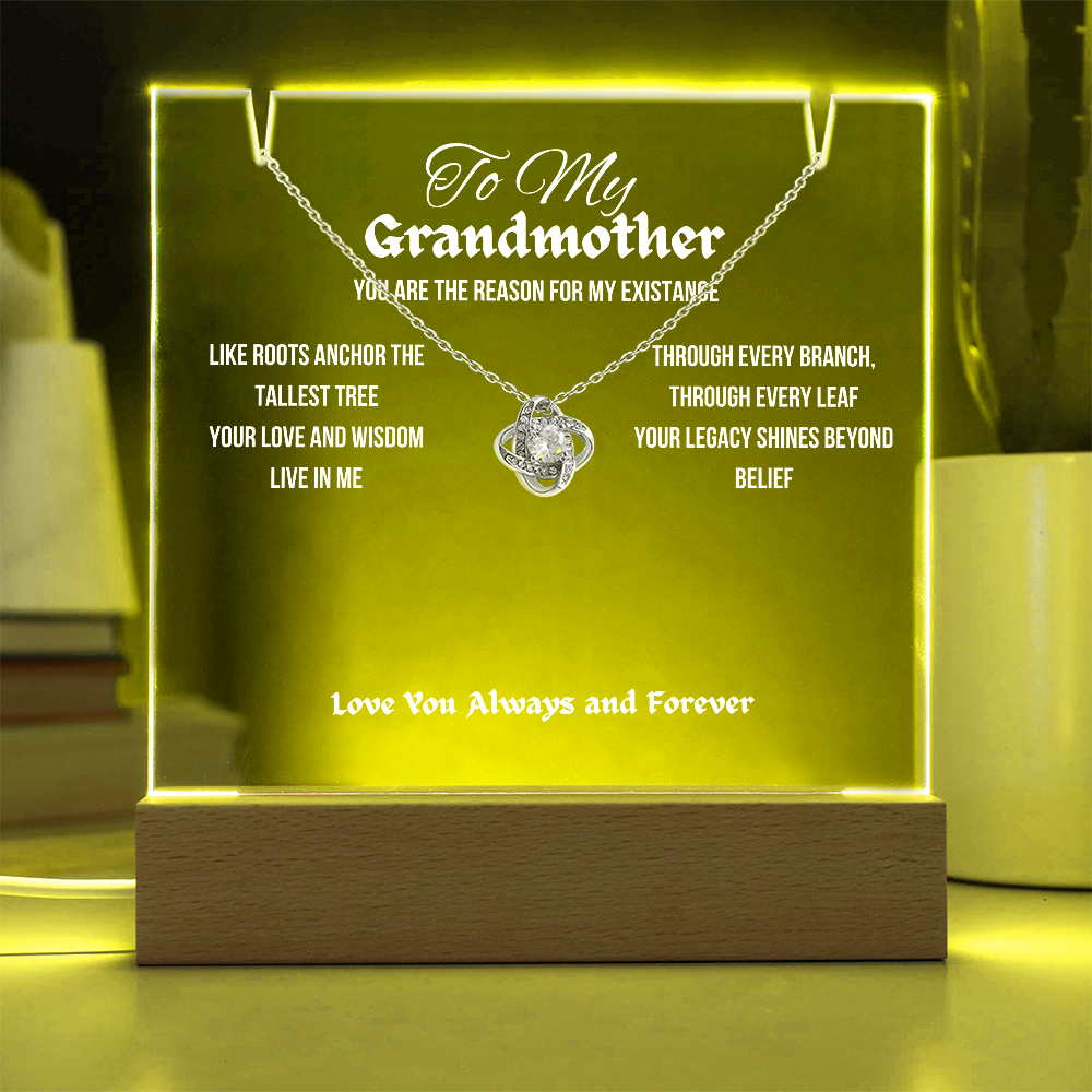 To My Grandmother Acrylic Led Lamp With Love Knot Necklace Gift For Mother's Day Birthday