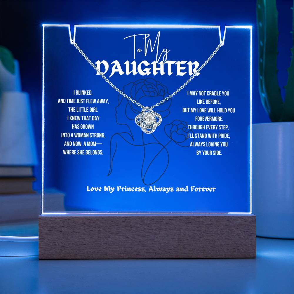 To My Daughter Love Knot Necklace With Keepsake Acrylic Led Lamp