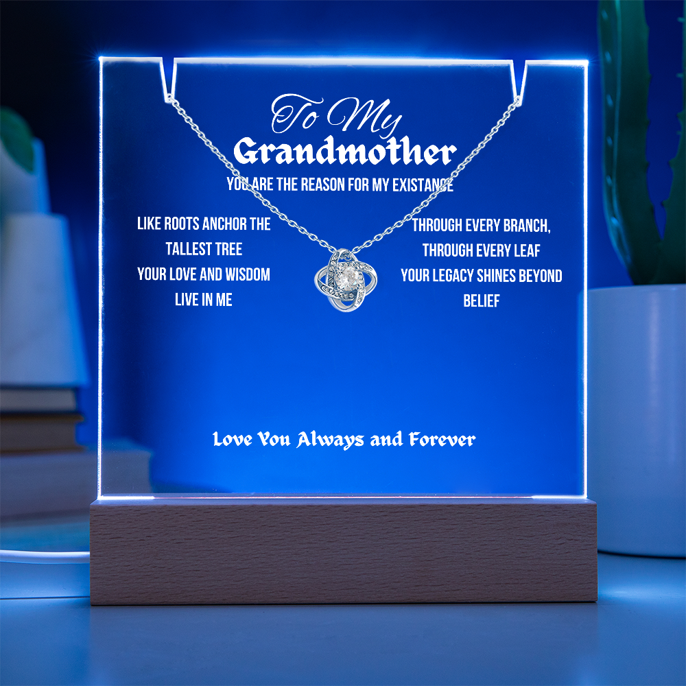 To My Grandmother Acrylic Led Lamp With Love Knot Necklace Gift For Mother's Day Birthday