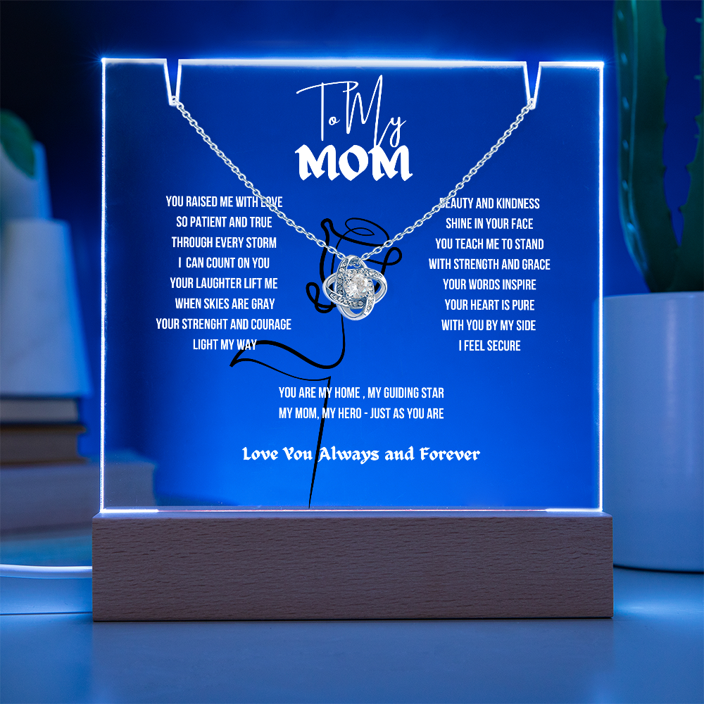 To My Mom Love Knot Necklace With Keepsake Acrylic Led LampDay