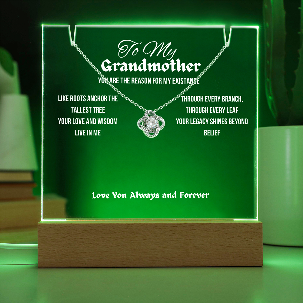 To My Grandmother Acrylic Led Lamp With Love Knot Necklace Gift For Mother's Day Birthday