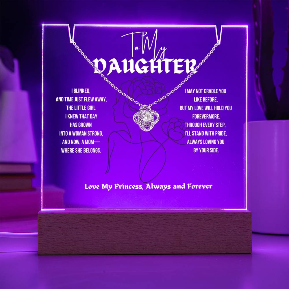 To My Daughter Love Knot Necklace With Keepsake Acrylic Led Lamp
