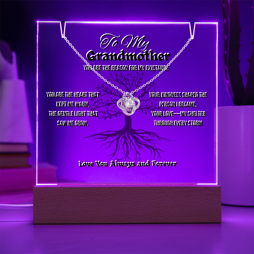To My Grandmother Keepsake Acrylic Led Lamp With Love Knot Necklace Bundle