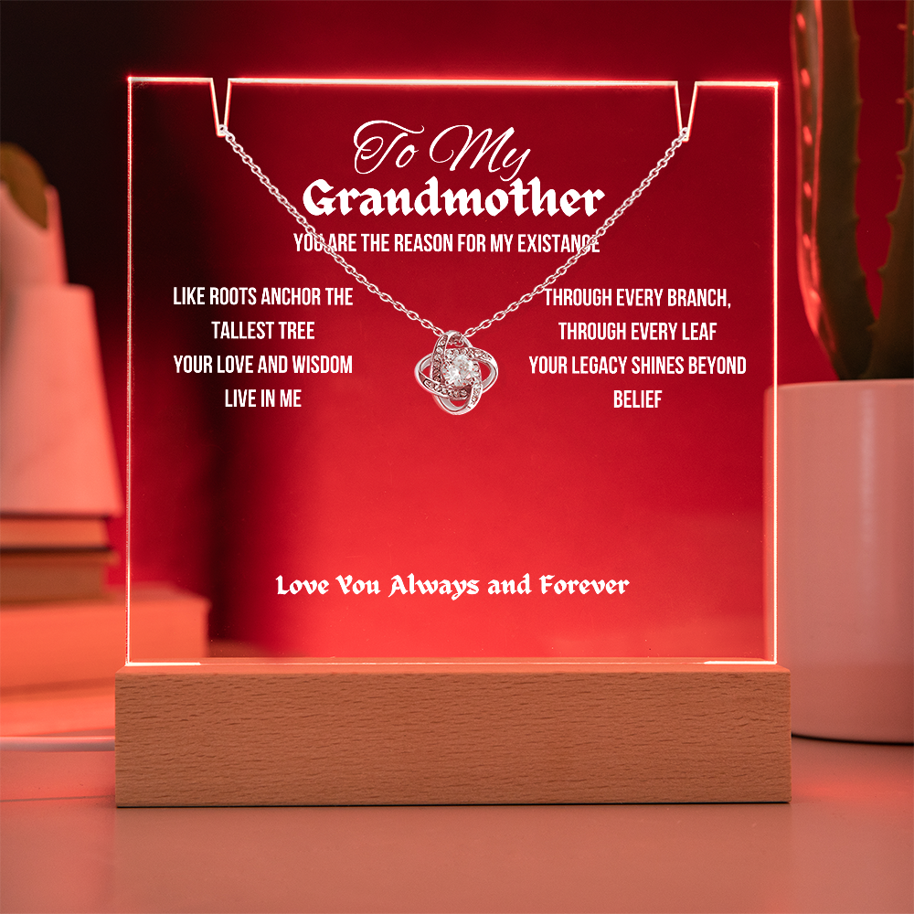 To My Grandmother Acrylic Led Lamp With Love Knot Necklace Gift For Mother's Day Birthday