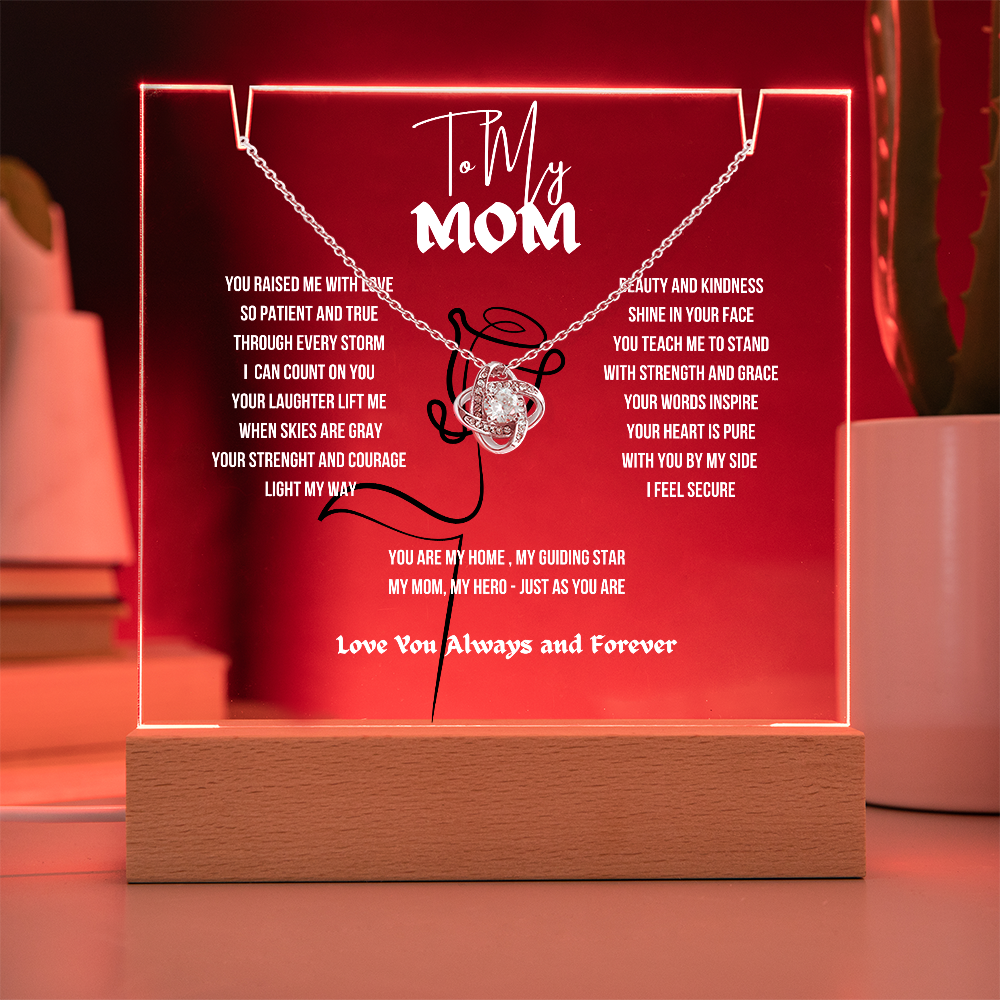 To My Mom Love Knot Necklace With Keepsake Acrylic Led LampDay