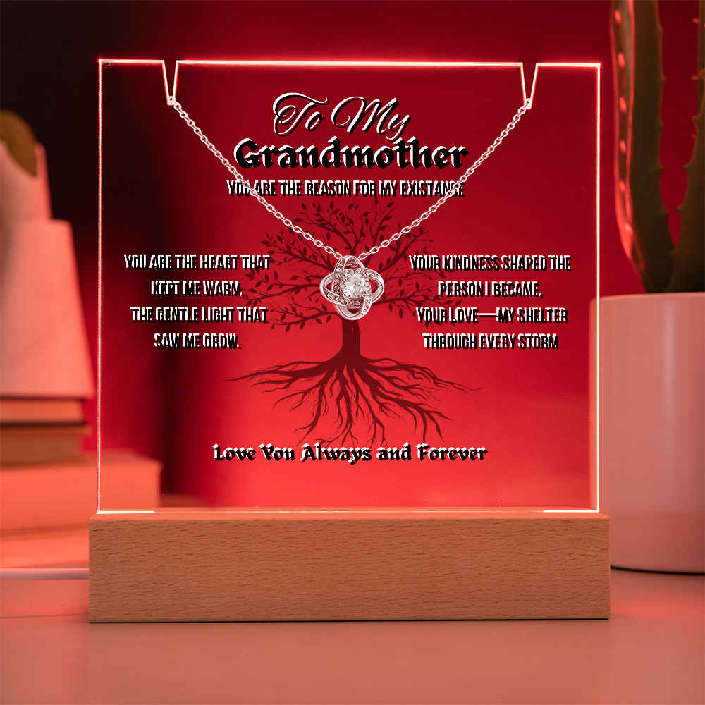 To My Grandmother Keepsake Acrylic Led Lamp With Love Knot Necklace Bundle