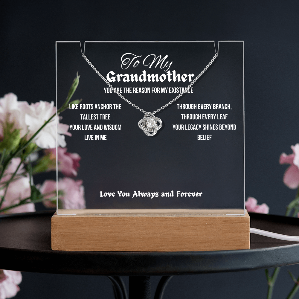 To My Grandmother Acrylic Led Lamp With Love Knot Necklace Gift For Mother's Day Birthday