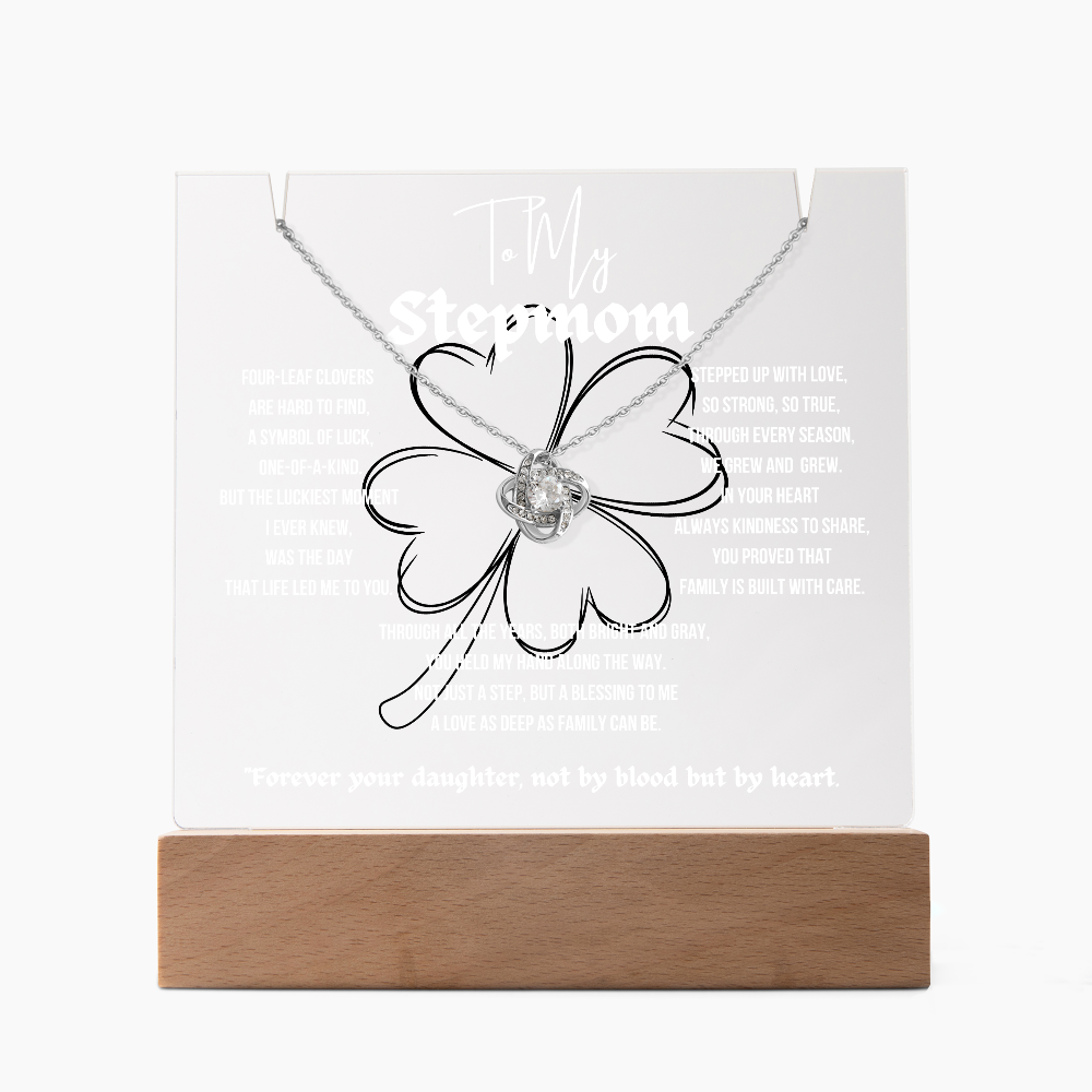 To My Stepmom Love Knot Necklace With Keepsake Acrylic Led Lamp