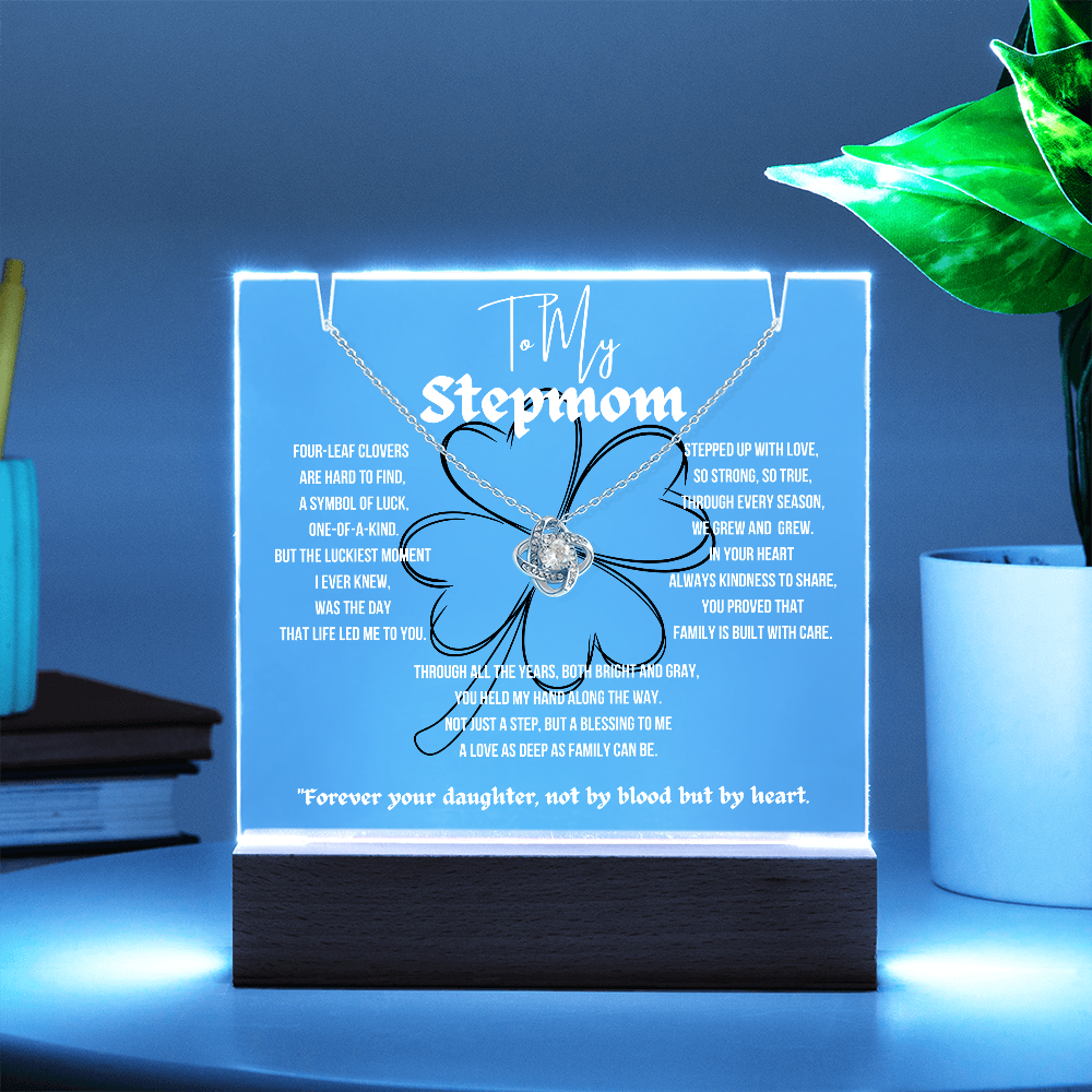 To My Stepmom Love Knot Necklace With Keepsake Acrylic Led Lamp