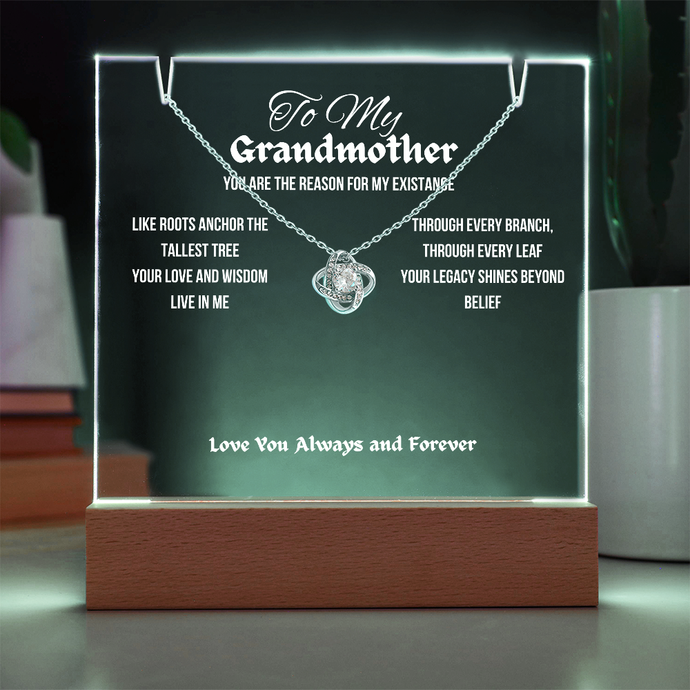To My Grandmother Acrylic Led Lamp With Love Knot Necklace Gift For Mother's Day Birthday