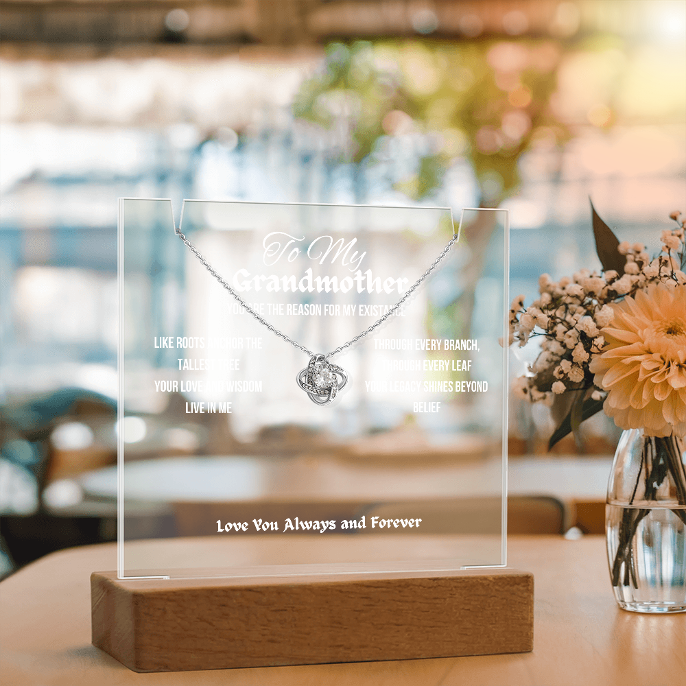 To My Grandmother Acrylic Led Lamp With Love Knot Necklace Gift For Mother's Day Birthday