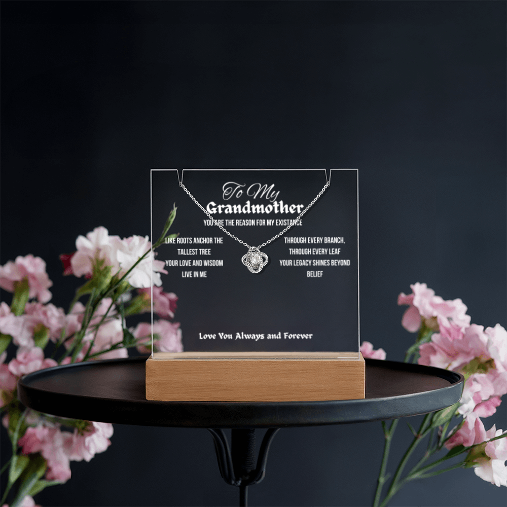 To My Grandmother Acrylic Led Lamp With Love Knot Necklace Gift For Mother's Day Birthday