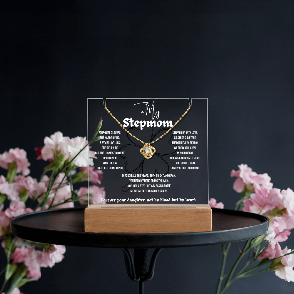 To My Stepmom Love Knot Necklace With Keepsake Acrylic Led Lamp
