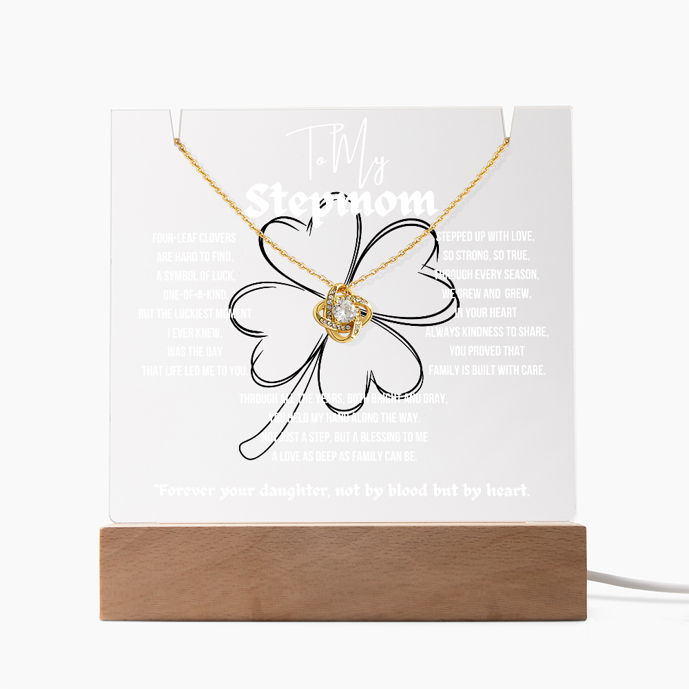To My Stepmom Love Knot Necklace With Keepsake Acrylic Led Lamp