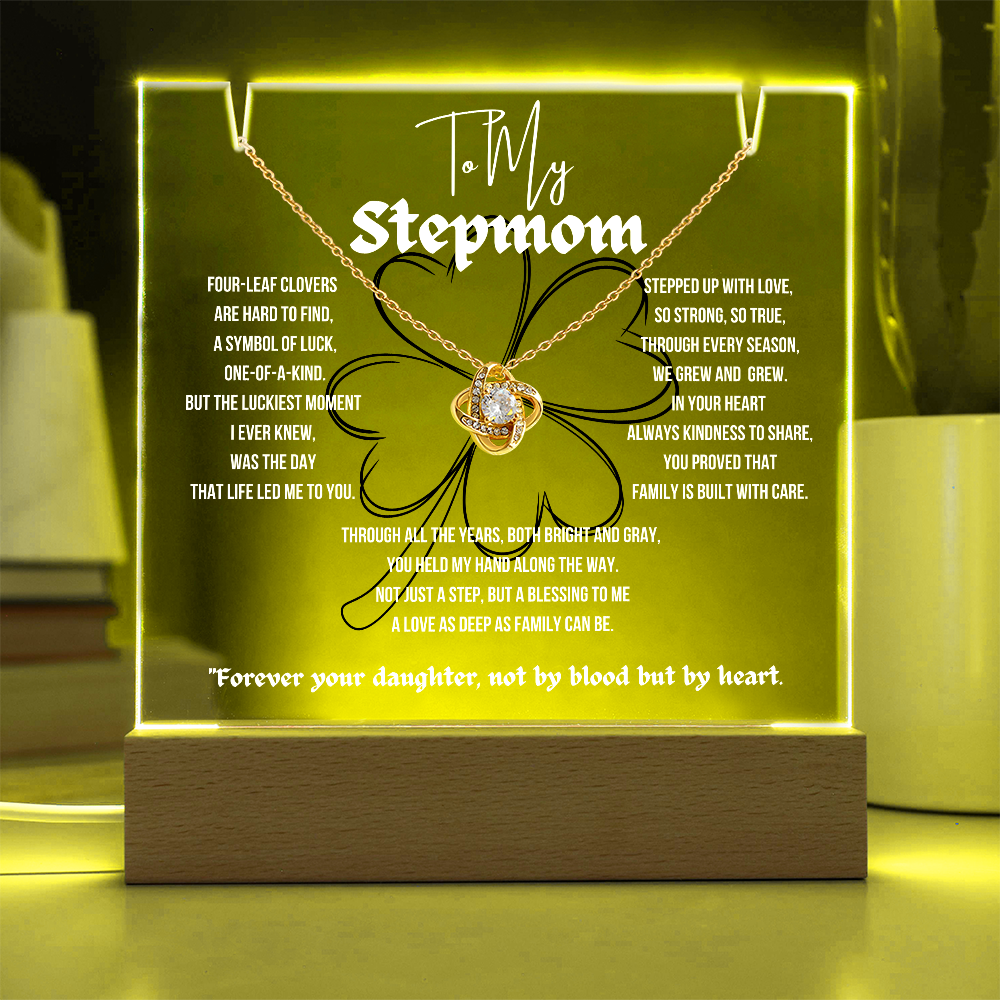 To My Stepmom Love Knot Necklace With Keepsake Acrylic Led Lamp