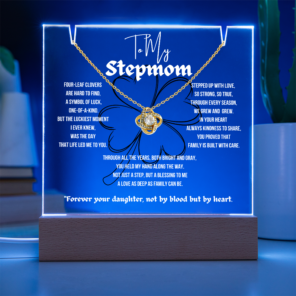 To My Stepmom Love Knot Necklace With Keepsake Acrylic Led Lamp