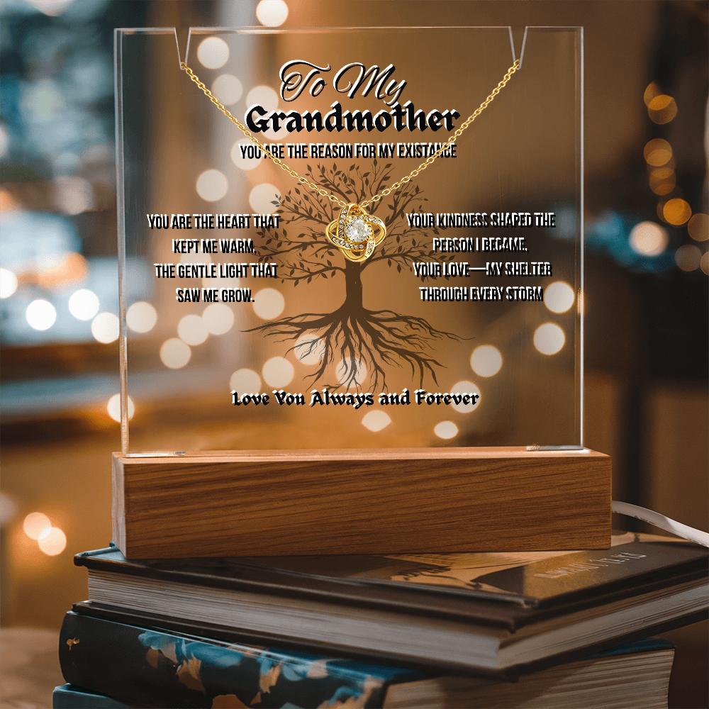 To My Grandmother Keepsake Acrylic Led Lamp With Love Knot Necklace Bundle
