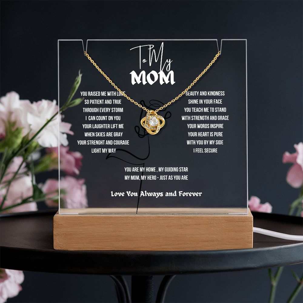 To My Mom Love Knot Necklace With Keepsake Acrylic Led LampDay