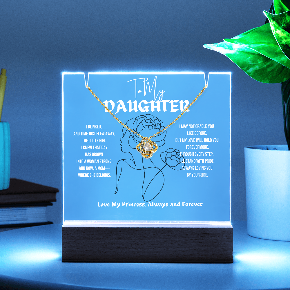 To My Daughter Love Knot Necklace With Keepsake Acrylic Led Lamp