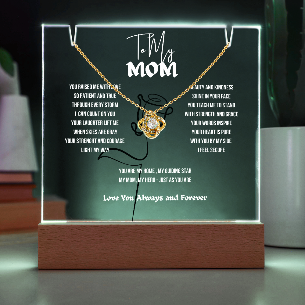 To My Mom Love Knot Necklace With Keepsake Acrylic Led LampDay