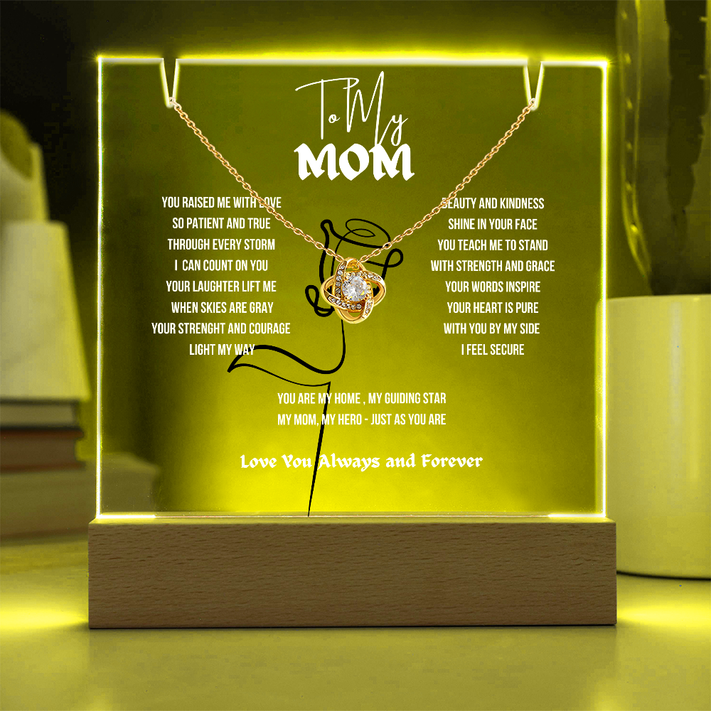 To My Mom Love Knot Necklace With Keepsake Acrylic Led LampDay