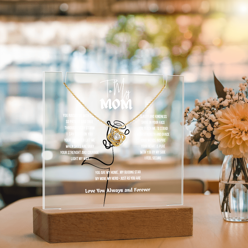 To My Mom Love Knot Necklace With Keepsake Acrylic Led LampDay